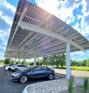 Close up look at parking lot solar canopy